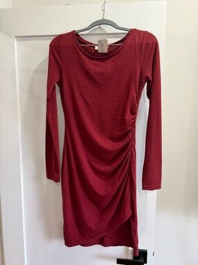 Treasure & Bond Long Sleeve Burgundy Ruched Wrap Dress